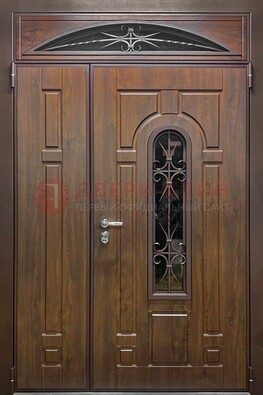 Большая металлическая дверь со стеклом и ковкой ДСК-145 в Пушкино