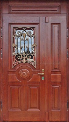 Филенчатая железная дверь со стеклом и ковкой ДСК-204 в Пушкино