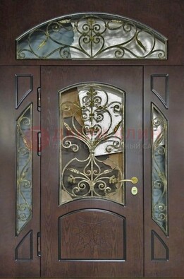 Входная дверь Винорит со стеклом и ковкой и фрамугами ДСК-213 в Пушкино