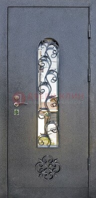 Темная стальная дверь Порошок со стеклом и ковкой ДСК-217 в Пушкино