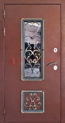 Уличная дверь Порошок со стеклом и ковкой для дома ДСК-218 в Пушкино