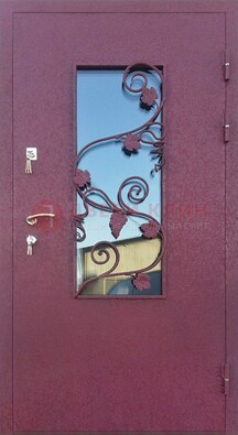 Железная дверь Порошок со стеклом и ковкой лозы ДСК-220 в Пушкино