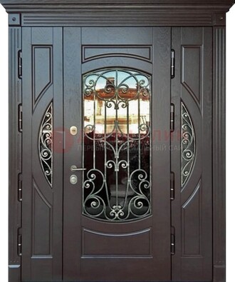 Полуторная железная дверь Винорит со стеклом и ковкой ДСК-231 в Пушкино