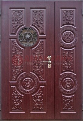 Красная железная дверь Винорит со стеклом и ковкой ДСК-235 в Пушкино