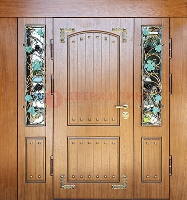 Железная дверь Винорит со стеклом и ковкой лозы ДСК-236 в Пушкино