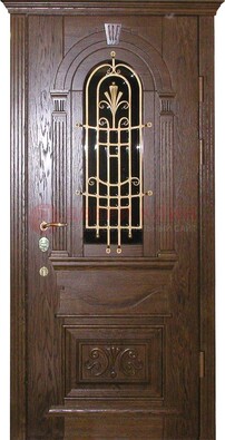 Железная дверь со стеклом и ковкой в классическом стиле ДСК-23 в Пушкино