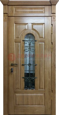 Металлическая дверь массив со стеклом и ковкой для дома ДСК-246 в Пушкино