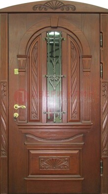 Узорная железная дверь массив со стеклом и ковкой ДСК-247 в Пушкино