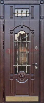 Металлическая дверь массив со стеклом и ковкой с фрамугой ДСК-249 в Пушкино