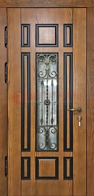 Двухцветная железная дверь Винорит со стеклом и ковкой ДСК-264 в Пушкино