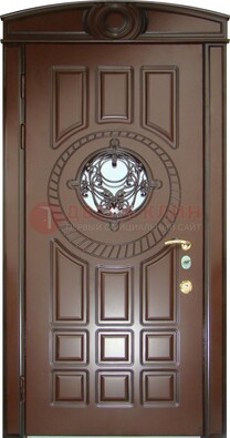 Шоколадная металлическая дверь Винорит со стеклом и ковкой ДСК-269 в Волгограде