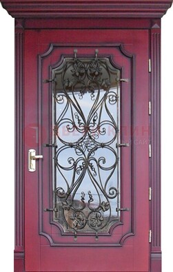 Красная стальная дверь Винорит со стеклом и ковкой ДСК-271 в Пушкино