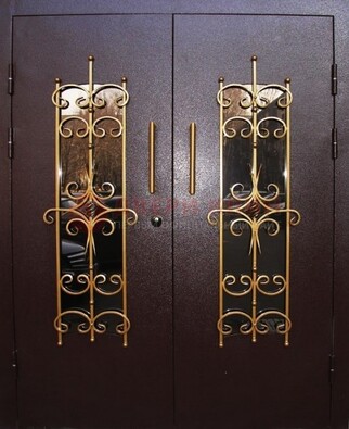 Металлическая дверь с ковкой и остеклением ДСК-49 в Пушкино