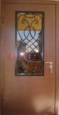 Металлическая дверь со стеклом и ковкой ДСК-51 на дачу в Пушкино
