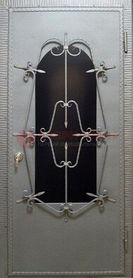 Железная дверь со стеклом и ковкой ДСК-74 для каркасного дома в Пушкино