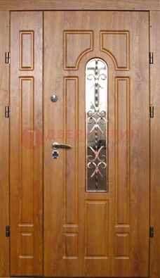 Стальная дверь со стеклом и цветной ковкой ДСК-78 для панельного дома в Пушкино