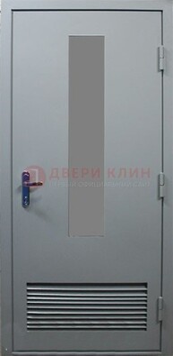 Серая металлическая техническая дверь с декоративной вставкой ДТ-14 в Пушкино