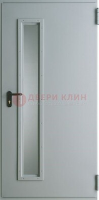 Белая железная техническая дверь со вставкой из стекла ДТ-9 в Пушкино