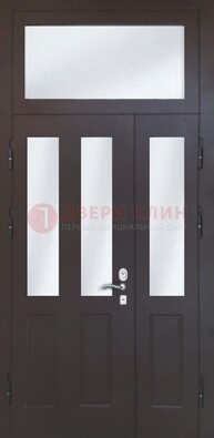 Черная тамбурная дверь со стеклянными вставками ДТМ-38 в Пушкино