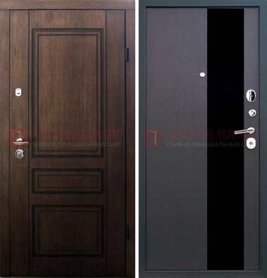 Входная дверь Итальянский орех с МДФ с черным стеклом ДМ-1199 в Пушкино