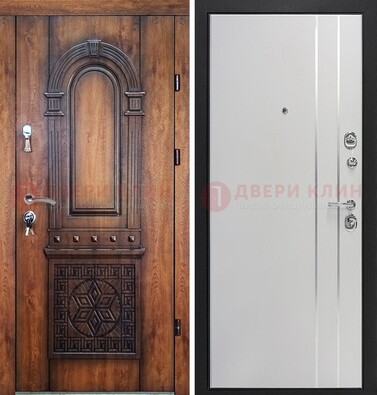 Стальная резная дверь Итальянский орех с виноритом и МДФ с молдингами ДВТ-120 в Пушкино