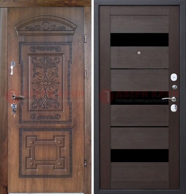 Стальная коричневая филенчатая дверь с виноритом и темной МДФ ДВТ-122 в Пушкино