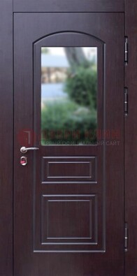 Темная железная дверь с виноритом и стеклом ДВТ-162 в Пушкино
