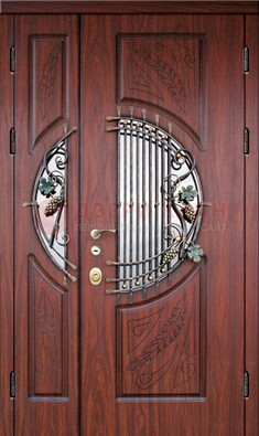Железная дверь с виноритом и стеклом с ковкой ДВТ-170 в Пушкино