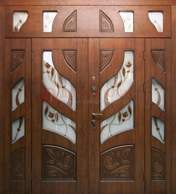 Элитная двухстворчатая дверь с витражным стеклом ДВТ-173 в Пушкино