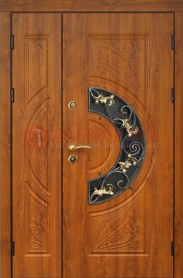 Входная дверь цвета золотой дуб с виноритом и ковкой ДВТ-176 в Пушкино