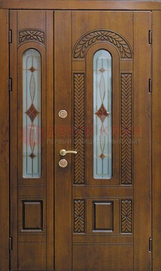 Темная стальная дверь с виноритом и стеклом ДВТ-179 в Пушкино