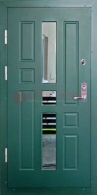 Зеленая железная  дверь с виноритом и зеркалом ДВТ-205 в Лыткарино