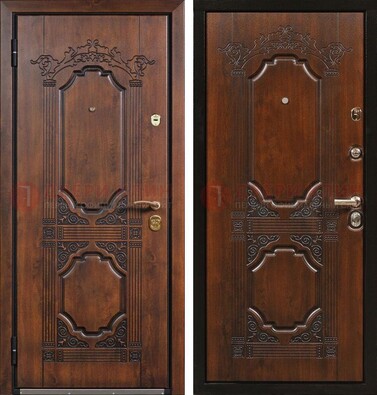 Коричневая железная дверь с виноритом и узором ДВТ-211 в Пушкино