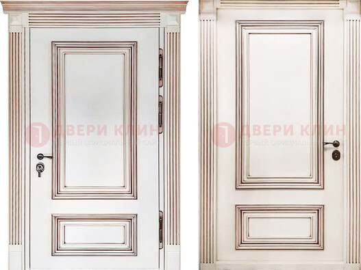 Белая металическая дверь с виноритом для дома ДВТ-239 в Пушкино