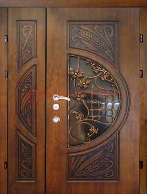 Металлическая дверь с виноритом и резной панелью внутри ДВТ-70 в Пушкино
