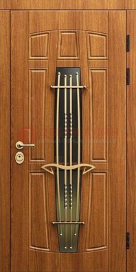 Входная коричневая дверь с терморазрывом и фрезерованной МДФ ДВТ-75 в Красноармейске