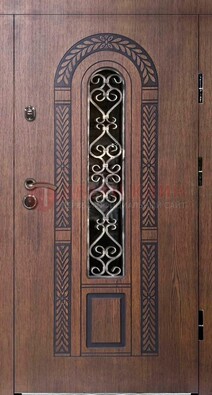 Стальная коричневая дверь с виноритом и МДФ ДВТ-81 в Пушкино