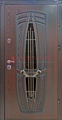 Стальная коричневая дверь с виноритом и МДФ ДВТ-83 в Пушкино