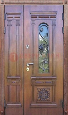 Железная коричневая филенчатая дверь с виноритом и МДФ ДВТ-85 в Пушкино