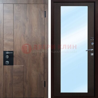 Коричневая металлическая дверь c МДФ с зеркалом ДЗ-106 в Пушкино