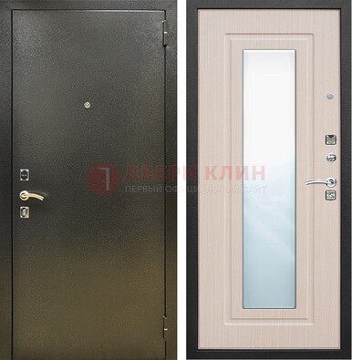Входная темная дверь c порошковым покрытием и МДФ Белый дуб и зеркалом ДЗ-112 в Пушкино
