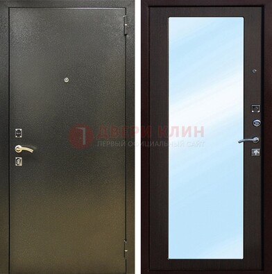 Входная темно-серая дверь c порошковым покрытием и МДФ с зеркалом ДЗ-114 в Пушкино