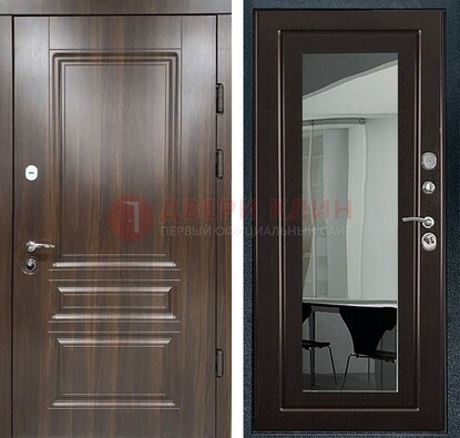 Железная коричневая дверь с МДФ Венге c зеркалом ДЗ-124 в Пушкино