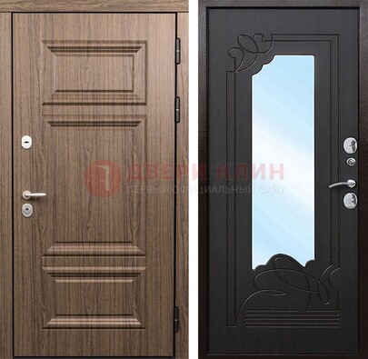 Входная коричневая дверь с зеркалом МДФ Венге ДЗ-127 в Пушкино