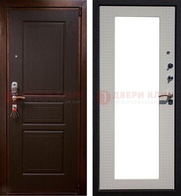 Коричневая железная дверь с панелями МДФ и зеркалом ДЗ-133 в Пушкино