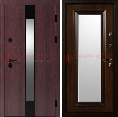 Темная стальная дверь МДФ с обеих сторон с зеркалом ДЗ-143 в Пушкино