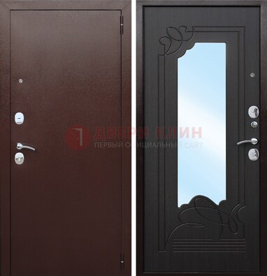 Коричневая стальная дверь с зеркалом ДЗ-18 в Пушкино