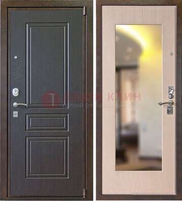 Коричневая стальная дверь с зеркалом МДФ внутри ДЗ-27 в Пушкино