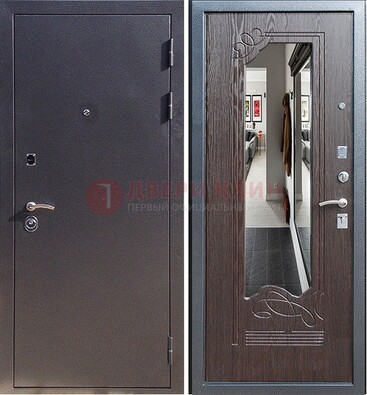 Черная входная дверь с зеркалом МДФ внутри ДЗ-29 в Пушкино