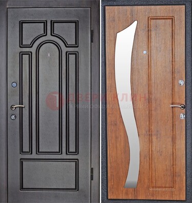 Темная железная дверь с зеркалом ДЗ-35 в Пушкино